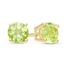 Fashioned in 10K gold, these stud earrings each feature a 5.0mm peridot solitaire and secure comfortably with friction backs. Classic Peridot Solitaire Jewelry, Peridot Gold Earrings, Gold Peridot Earrings Fine Jewelry, Peridot Earrings Studs, Yellow Gold Peridot Dangle Earrings, Solitaire Studs, Peridot Stone, Green Stone, 10k Gold