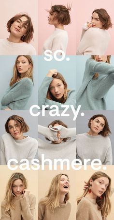 four different images of women in sweaters with the words, so crazy cashmere