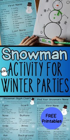 This snowmen activity for kids comes with three free printables that are perfect as a winter follow directions activity and is fun as a a winter holiday class party activity. Kids will follow directions to make a unique snowman then name their snowman. Snowman Activities For Kids, Snowman Art Project, Classroom Winter Party, School Readiness Activities, Simple Snowman, Classroom Holiday Party, Snowman Art, Boredom Busters For Kids, Snowmen Activities