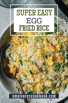 You will love this super easy egg fried ruce recipe! Whip up this quick and easy egg fried rice in just 10 minutes! This is a wonderful gluten-free dish. With tender eggs, crispy rice, and a simple seasoning of scallions and salt, it's the perfect side for any Chinese meal—or enjoy it on its own as a light, satisfying family-friendly dish. Chinese Fried Rice Recipe Easy, Veggie Fried Rice With Egg, Air Fryer Fried Rice, Easy Egg Fried Rice, Best Fried Rice Recipe, Egg Fried Rice Recipe, Homemade Fried Rice, Easy Fried Rice, Veggie Fried Rice