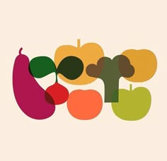 an image of fruits and vegetables on a white background with the word fruit written in bold colors