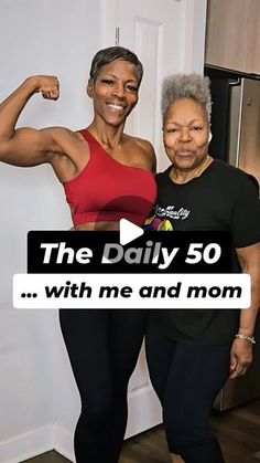 two women posing for the camera with their arms up and one woman showing off her muscles