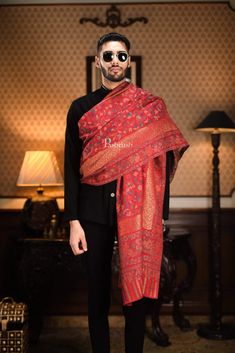 Kalamkari Shawls, Stoles And Scarves, Kashmiri Embroidery, Pink Shawl, Wedding Dress Men, Dress With Shawl, Wedding Shawl