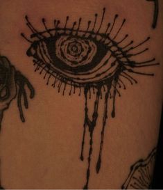 an evil eye tattoo on the upper arm