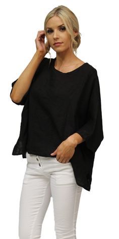 Linen kaftan-style blouse with round neck. 100% Linen One Size Fits Most Made in Italy Linen Kaftan, Kaftan Style, Make A Choice, Style Blouse, Linen Blouse, Buy One Get One, Black Blouse, Miu Miu, Online Boutique