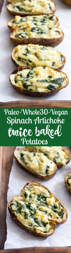 spinach and artichoke twice baked potatoes are the perfect appetizer to serve