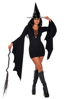 Step into the Halloween spirit with a classic witch look, complete with pointed hats, capes, and an air of mystery. Perfect for a magical night out 🌙✨ Vinyl Hat, Witches Costumes For Women, Chic Black Dress, Witch Coven, Body Hugging Dress, Witch Dress, Unique Outfit