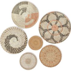 NEW West Elm XL Woven Wicker Rattan Seagrass Boho Wall Hanging Baskets - Set / 6 Woven Wall Basket Decor, Hanging Wall Baskets, Seagrass Baskets