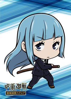 an anime character with blue hair holding a baseball bat