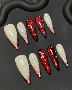 Succubus Nails, Playing Card Nails, Vamp Nails, Gothic Nail Art, Gel Nail Art Designs, Nail Box, Blush Nails