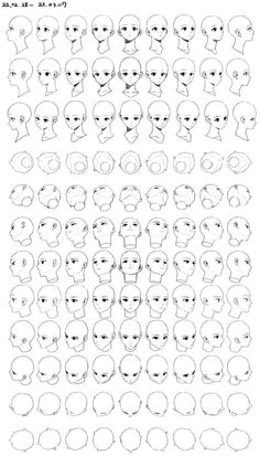 an image of the faces and head of people with different facial expressions, all drawn in one