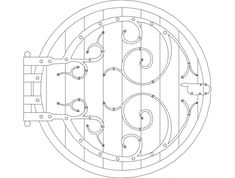 a drawing of a circular door with an ornamental design in the center and four sections on each side