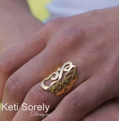 Large Monogram Ring 1"- Personalized Initial Ring In Sterling Silver, Solid Gold, Yellow Gold, Rose Gold, White Gold, Statement Ring by KetiSorelyDesigns on Etsy https://www.etsy.com/listing/176608402/large-monogram-ring-1-personalized Personalized Initial Ring, Diamond Circle Necklace, Gold Leaf Rings, Leaf Engagement Ring, Monogram Ring, Monogram Jewelry, Jewellery Gold, Circle Diamond, Gold Diamond Necklace