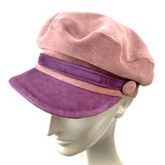 Old pink sailor cap made in a quality cotton velour with purple leather visor. Adorned with a leather strap and velour buttons. Elegant sailor cap for winter. Cut and sewn on the bias with a quality 100% cotton velour fabric and finished with a very light cotton lining. The length of the visor is 4.5 centimeters. The back of the cap has a small eco-leather belt to adjust the measurement up to three centimeters less. It adapts very well to the head. For its production we use top quality fabrics, Retro Pink Brimmed Hat, Trendy Pink Flat Cap, Pink Vintage Adjustable Baseball Cap, Pink One Size Fits Most Flat Cap, Pink Adjustable Flat Cap, Adjustable Pink Flat Cap, Vintage Pink Winter Hats, Unique Hijab, Hijab Ideas