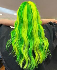 Like Green Hair, Neon Green Hair Ideas, Orange And Green Hair, Chartreuse Hair, Yellow To Green Hair, Green And Yellow Hair, Neon Green And Purple Hair, Neon Green And Orange Hair, Bright Green Hair Color