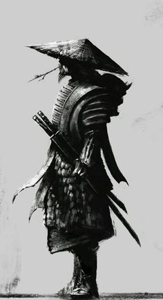 a black and white photo of a person with a bird on his head, holding two swords