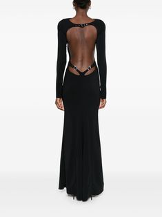 Find MUGLER Backless Buckled Crepe Gown on Editorialist. Black Made from crepe Crew neck Long sleeves Buckled strap at back Open back with buckled thong detail Silver-tone metal hardware Made in Portugal Black Backless Gown, Black High Low Dresses, Mugler 90s, Black Boat Neck Dress, Long Sleeve Backless Dress, 25 Anniversary, Backless Gown, Strapless Long Dress, Strapless Evening Gowns