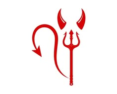 a red devil with horns and arrows on it