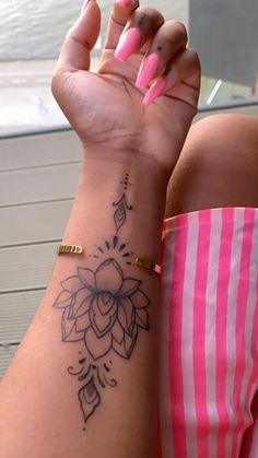 Small But Cute Tattoos, Wraparound Tattoo Forearm, Arm Tattoos For Women Flowers, Lotus Flower Tattoo Ankle, Women Arm Tattoo Ideas, Ankle Tattoos For Women Wrap Around, Forearm Tattoos Women, Arm Tattoo Forearm, Simple Lotus Flower Tattoo