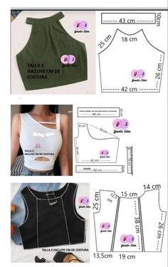 sewing instructions for a crop top with buttons on the front and side, including an image of