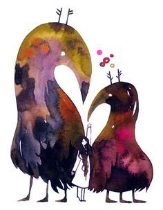 two birds standing next to each other on top of a white background with the words love written