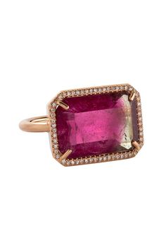 IRENE NEUWIRTH JEWELRY-Gemmy Gem Tourmaline Ring-ROSE GOLD Rose Gold Ruby Tourmaline Ring, Irene Neuwirth Jewelry, Halo Band, Turquoise Gold Ring, Pink Emerald, Pink Tourmaline Ring, Gem Show, Marissa Collections, Claw Prong