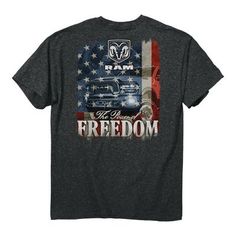 RAM Men's Freedom T-Shirt Ram Skull Shirt, Cheap Men's T-shirt For Memorial Day, Dodge Ram Truck, Patriotic T-shirt Made In Usa For Veterans Day, Veterans Day Flag Print Crew Neck T-shirt, Patriotic Long Sleeve T-shirt With American Flag Print, Pick Up Truck, Ram Truck, American Flag Print