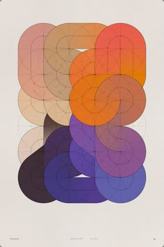 an abstract painting with different colors and shapes on it's surface, including circles