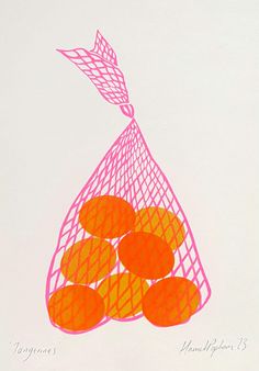 Harriet Popham Tangerines - A5 Riso Print on Tree Free Paper Risograph Illustration, Risograph Design, Cream Tattoo, Riso Print, Risograph Print, Fruit Illustration, 수채화 그림, String Bag, Tree Free