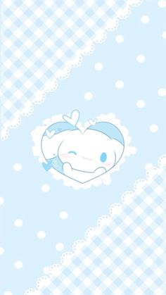 a blue and white checkered wallpaper with a cartoon character sleeping on the cloud