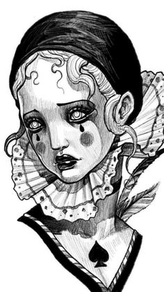 a black and white drawing of a woman with makeup