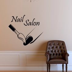 a nail salon wall decal with a chair and chandelier