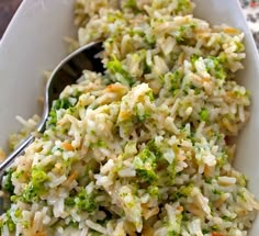 the broccoli rice salad is ready to be eaten