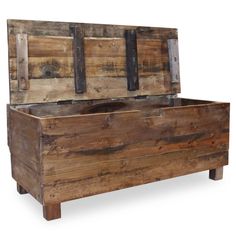 an old wooden chest with two open doors