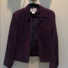 Purple/Eggplant Zip Up Jacket. 100% Leather, Lining 100% Polyester. Size 8. Gorgeous For The Fall. Beautiful Color. Classic Purple Outerwear For Spring, Classic Purple Outerwear For Fall, Classic Purple Spring Outerwear, Purple Long Sleeve Leather Jacket For Spring, Fitted Purple Leather Jacket For Fall, Plum Jacket, Dark Purple Leather Jacket, Purple Velvet Jacket, Purple Button-up Outerwear