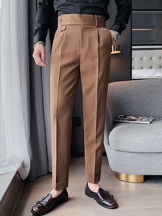 Men's Dress Pants Trousers Pleated Pants Suit Pants Gurkha Pants High Rise Plain Comfort Breathable Outdoor Daily Going out Vintage Elegant Black White 2024 - IDR Rp430301 Formal Pant For Men, Men Pants Pattern, Black And White Suit, Black And White Pants, Pants Pocket, Mens Casual Dress Outfits