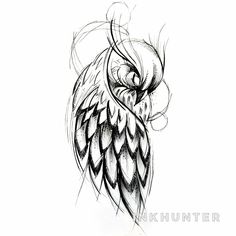 a drawing of an owl with feathers on it's head