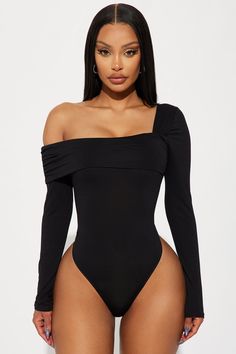 Gia One Shoulder Bodysuit - Black Off Shoulder Bodysuit, Off The Shoulder Bodysuit, One Shoulder Bodysuit, Bodysuit Top, Sweater Jumpsuit, Fashion Nova Tops, Black Bralette, Plaid Tops, Womens Bodysuit