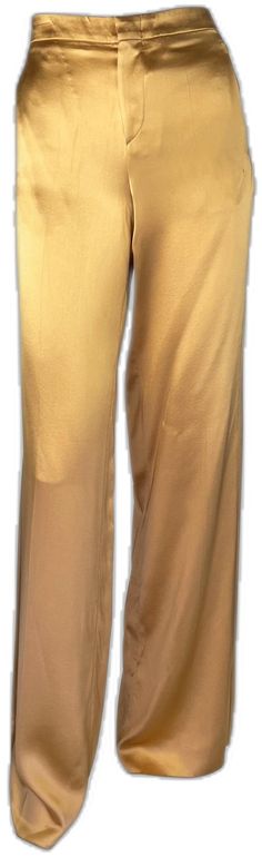 Luxury Silk Wide Leg Bottoms, Luxury Silk Wide Leg Pants Full Length, Luxury Silk Wide Leg Full Length Pants, Elegant Gold Trousers, Gold Trousers For Evening Wear, Gold Trousers For Evening Occasions, Gold Formal Bottoms, Elegant Gold Wide Leg Pants, Gold Evening Trousers