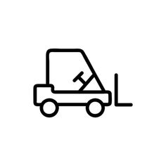 a black and white line drawing of a fork lift truck with a piece of wood in the back