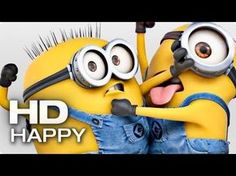 two minions hugging each other with the caption happy