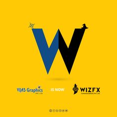 the logo for wizfx is shown in black and blue on a yellow background