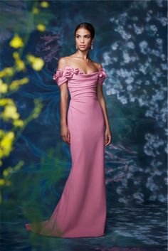 Spring Gown, Marchesa Couture, Gown Floral, Marchesa Spring, Off Shoulder Gown, One Shoulder Gown, Column Gown, Maxi Jersey Dress, Jenny Packham