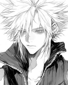 an anime character with white hair and black eyes, wearing a hoodie jacket in front of