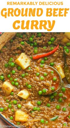 a bowl filled with minced curry and peas