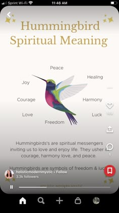 the hummingbird is flying through the air with its wings spread out and words below it