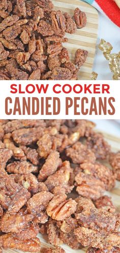 this is an image of slow cooker candied pecans