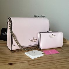 100% Authentic Brand New With Tags Carson Convertible Crossbody Light Rose And Gold Hardware Comes With A Matching Wallet 9" L X 6" H X 2.5" D Chain Handle Is 5” Drop Long Shoulder Strap Included Kate Spade Purse And Wallet Set, Wallet And Purse Set, Bag Expensive, Pink Kate Spade Purse, Kate Spade Purse Pink, Mini Crossbody Purse, Sequin Bag, Cute Wallets, Black Crossbody Purse