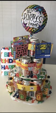 there is a cake made out of cans