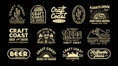 the logos for craft and beer beers are shown in gold on black background, with white lettering